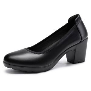 Athlefit Women's Chunky Closed Toe Heels Low Block Heel Work Pumps Comfortable